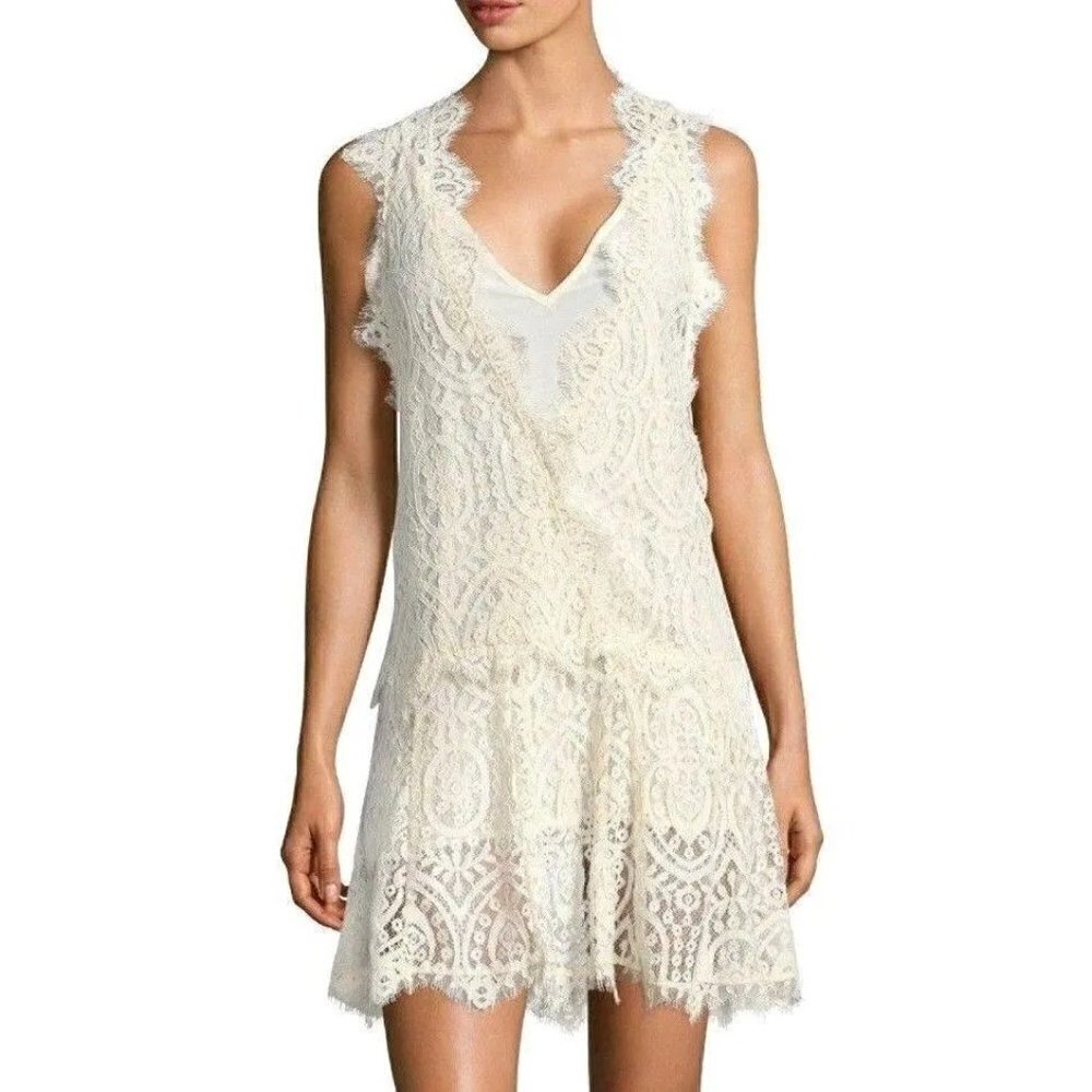 Free‎ People Heart In Two Ivory Lace Sleeveless Mini Dress L
